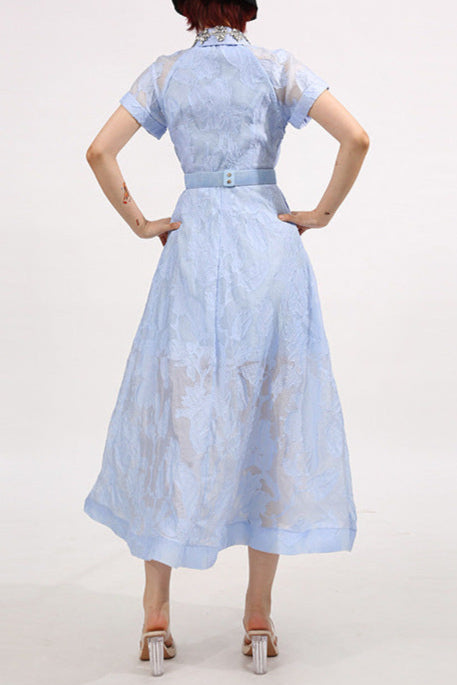 Daisy Crystal Embellished Midi Dress in Blue Avalabel