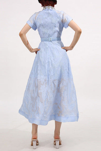 Daisy Crystal Embellished Midi Dress in Blue