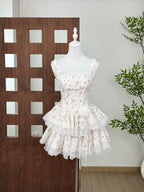 Alisa Floral Printed Lace Trim Mini Dress in White Avalabel