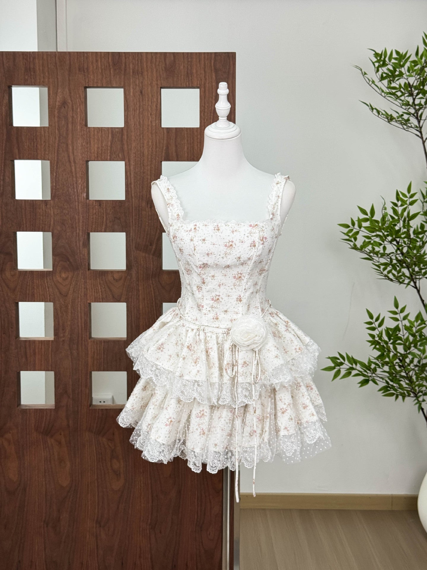 Alisa Floral Printed Lace Trim Mini Dress in White Avalabel
