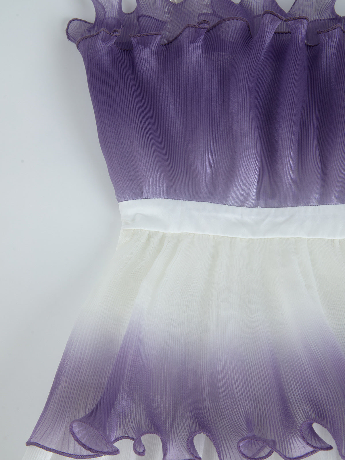 Purple Gradient Pleated Ruffle Trim Layered Mini Dress Avalabel