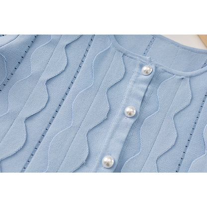 blue geometric circle pattern cardigan skirt two-piece set