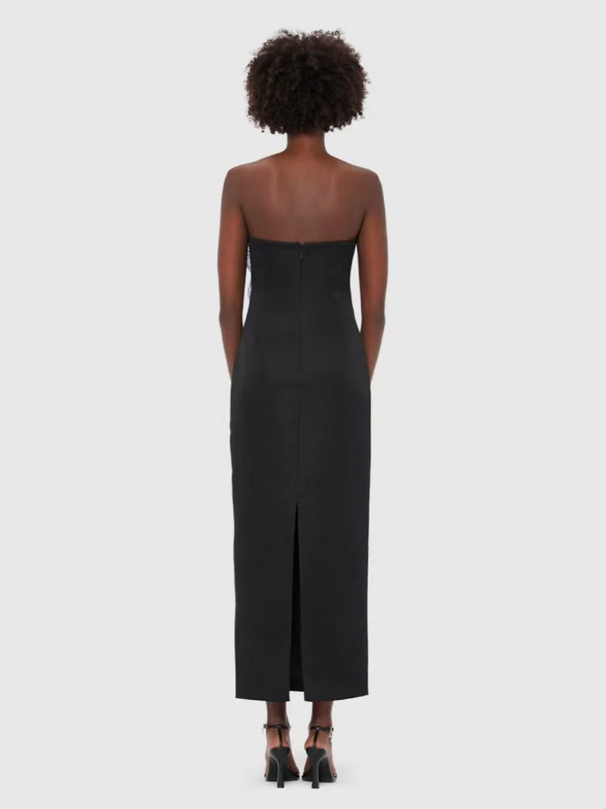 Suzanne Appliqué Floral Bustier Maxi Dress in Black Avalabel