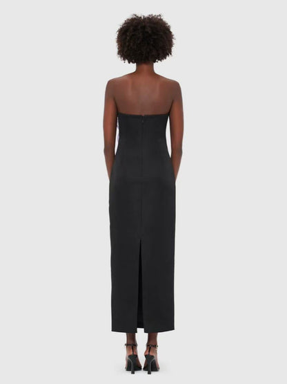 Suzanne Appliqué Floral Bustier Maxi Dress in Black