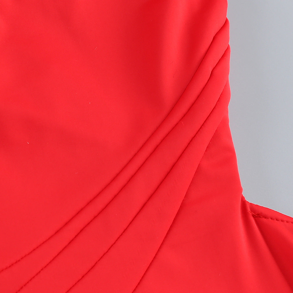 atalanta High Slit Hollowed-out Maxi Dress in red Avalabel