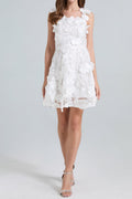 Georgia 3d Floral Lace Mini Dress in White Avalabel