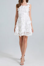 Georgia 3d Floral Lace Mini Dress in White Avalabel