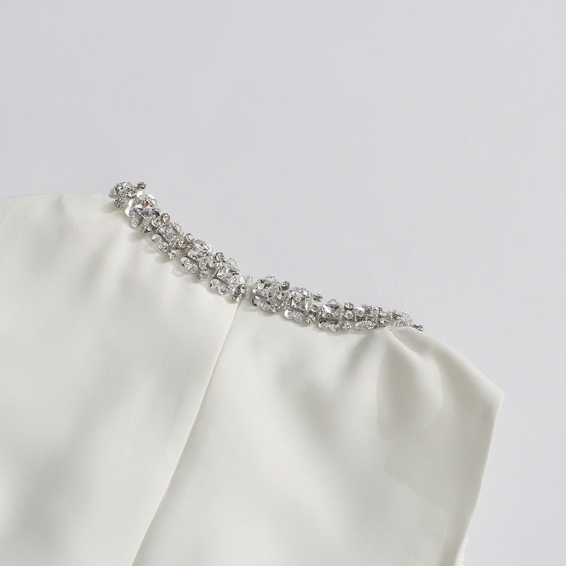 alyssa Round neck diamond sleeveless dress in white Avalabel