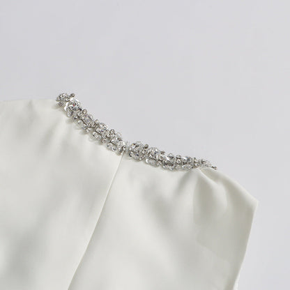 alyssa Round neck diamond sleeveless dress in white