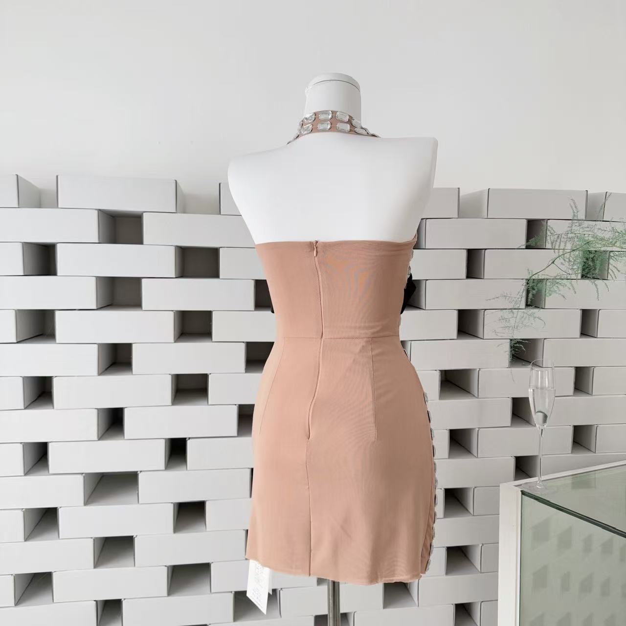 Kettle Halter Bow Rhinestone Mini Dress Avalabel