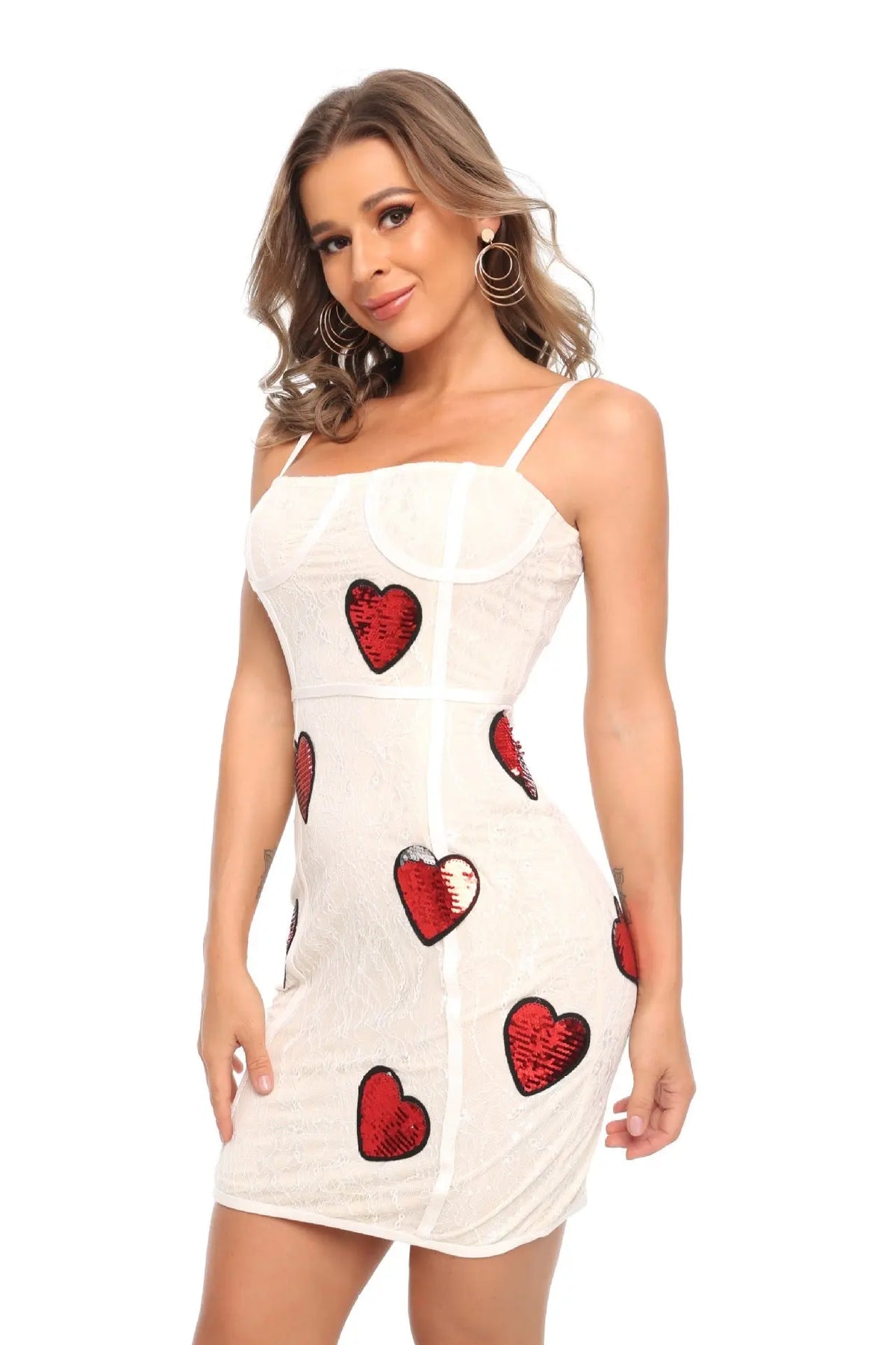 jessica sequin heart embroidery lace mini dress in white Avalabel