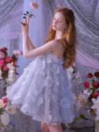 Tutu Light Blue Sleeveless Flower Diamond Short Doll Dress Avalabel