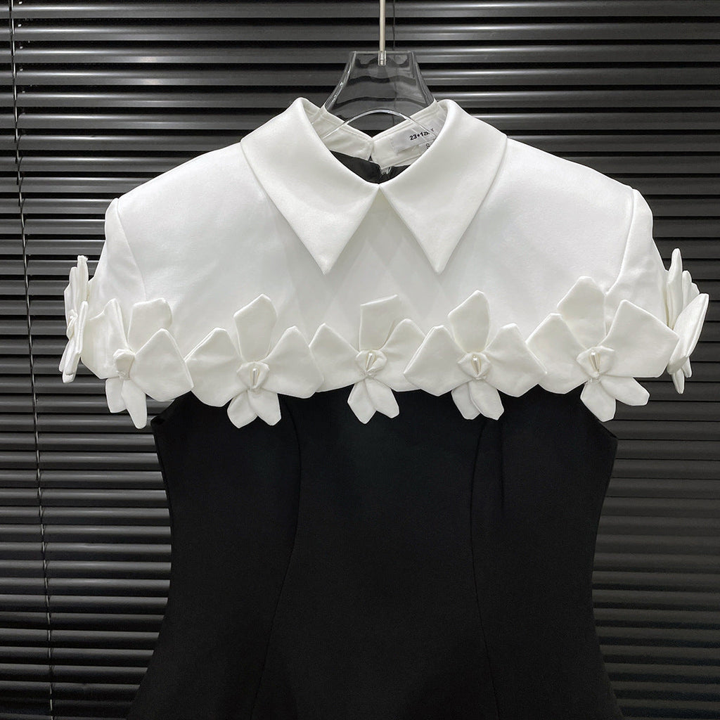 alma Collar Flower Mini Dress In Black Avalabel