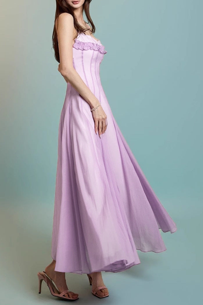 Simona Chiffon Chest Wrap Maxi Dress in Purple Avalabel