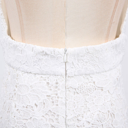 hazel white Deep V-neck halterneck layer ruffle trim maxi dress