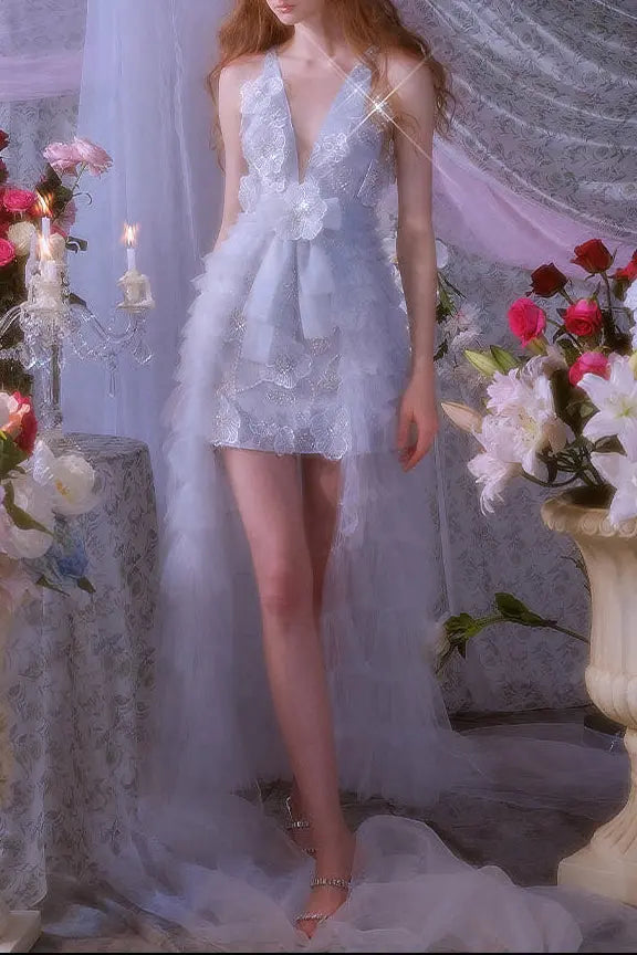 Vivi Light Blue Sleeveless Chiffon Banquet Dress Avalabel