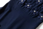 katherine 3d flower appliqué midi dress in navy blue Avalabel