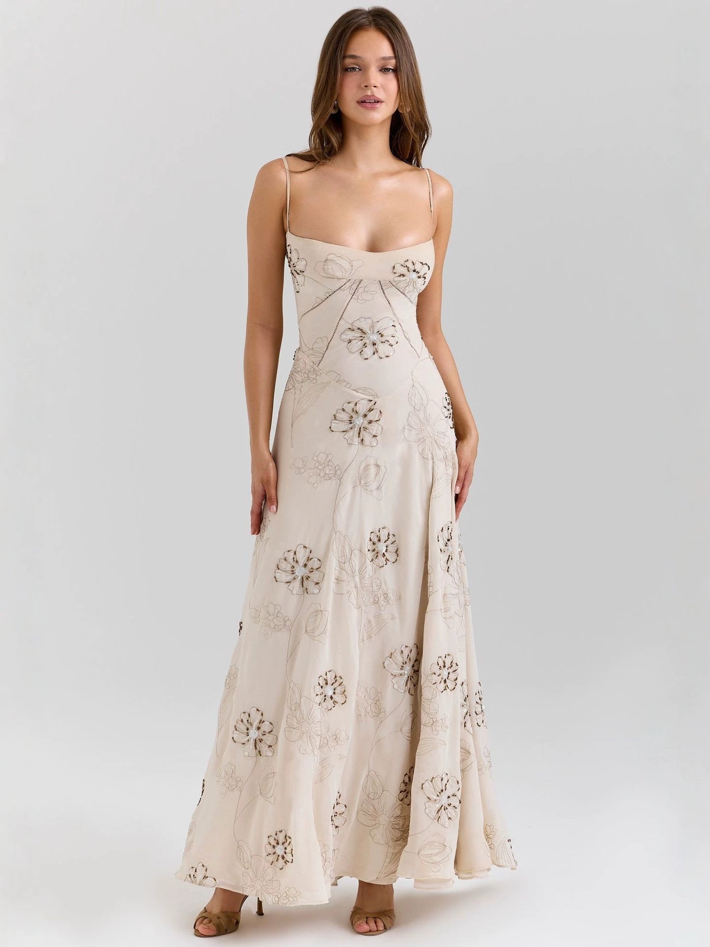 Vintage Embroidered Hollow Slip Maxi Dress - White Avalabel