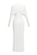 bonnie long sleeve pleated knot bodycon maxi dress in white Avalabel