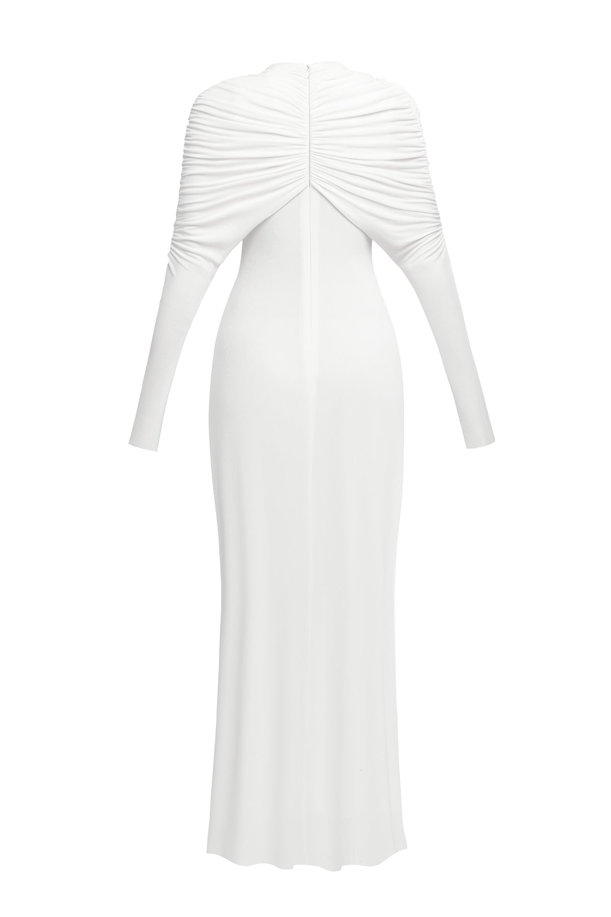 bonnie long sleeve pleated knot bodycon maxi dress in white Avalabel