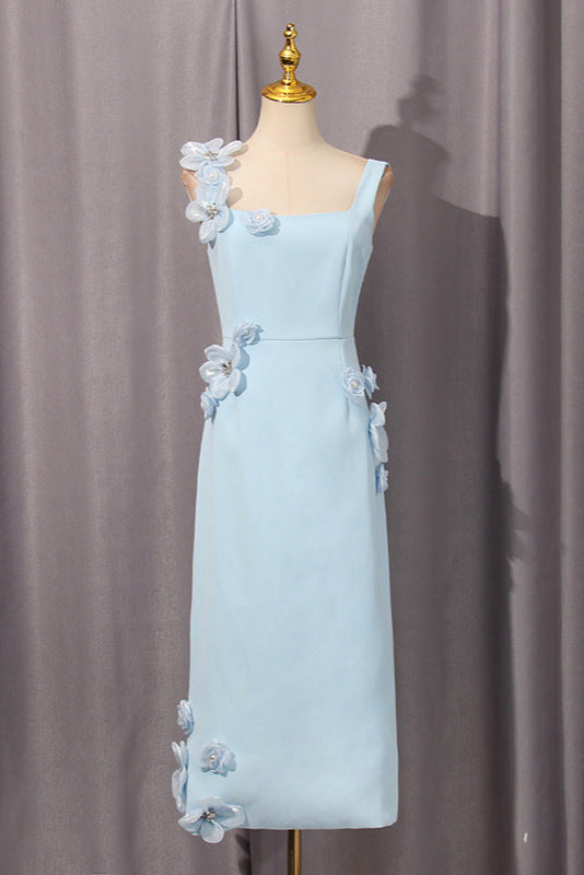 Sabrina 3D Flower Midi Dress in Blue Soraya