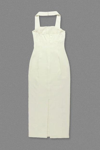 Almond Woven Halter Button Maxi Dress