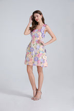 Georgia 3d Floral Lace Mini Dress in Purple Avalabel