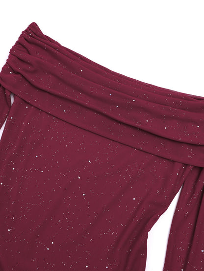 sprinkled strapless long-sleeved maxi dress