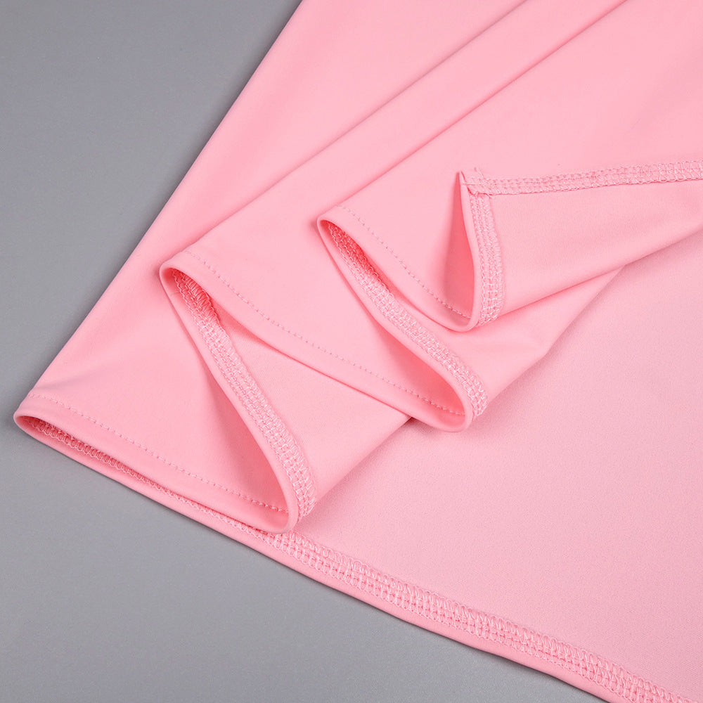bess One-shoulder slant neck pleated maxi dress in pink Avalabel