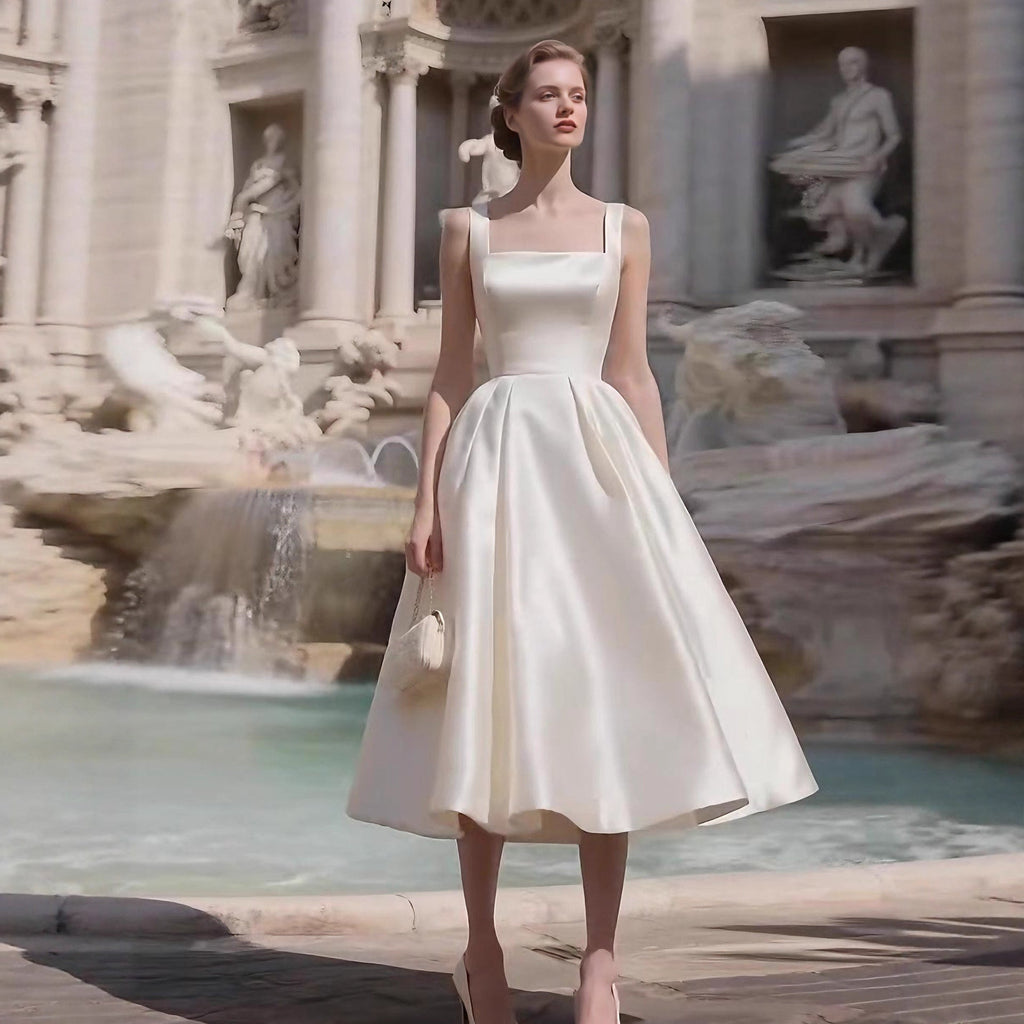 Sharon Minimalist Spaghetti Strap Midi Dress - Off-White Avalabel