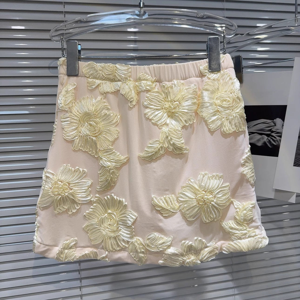 Nefertiti Apricot Embroidered Floral Backless T-shirt and Skirt Set Avalabel