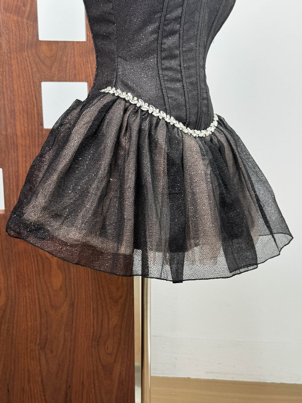 Debby Tube Top Fishbone Mesh Tulle Tutu Mini Dress in Black Avalabel