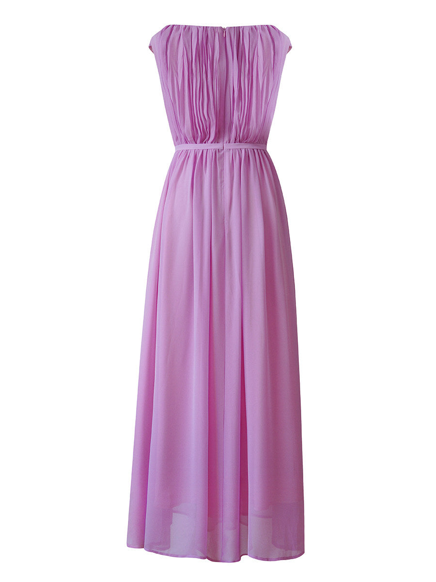 Pink One-Shoulder Pleated Dress Avalabel