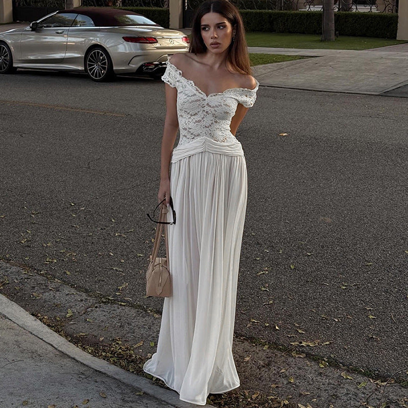 New Winter Style Sheer V-Neck Lace-Trimmed Maxi Dress Avalabel