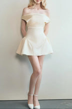Tina Satin Ruched Mini Dress in Cream White Avalabel