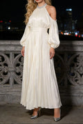 ashley apricot off shoulder pleated puff sleeve maxi dress Avalabel