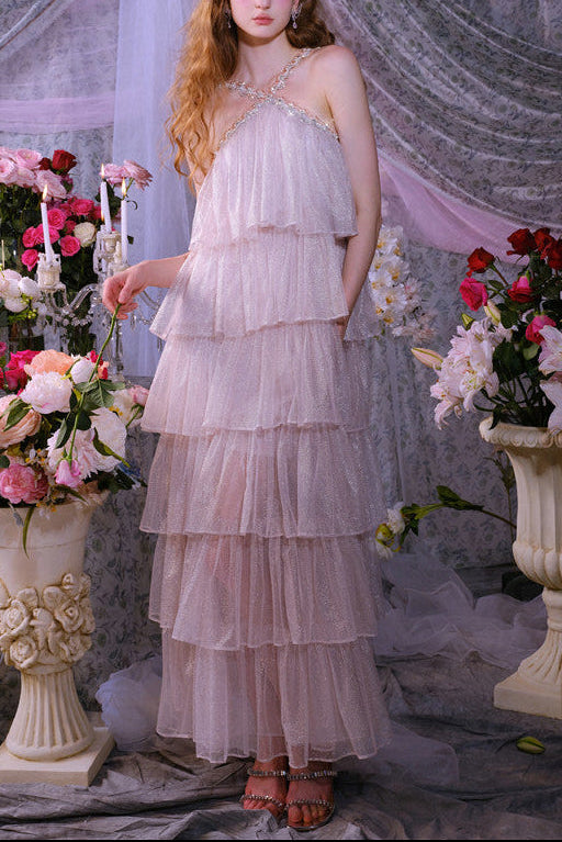Mera Sleeveless Diamond Chain Cake evening Dress
