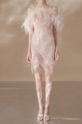 priscilla sequin feather crystal-strap mini dress in pink Avalabel