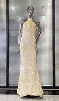 Nefertiti Pale Yellow Tulle Backless Party Mixi Dress Avalabel