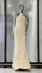 Nefertiti Pale Yellow Tulle Backless Party Mixi Dress Avalabel