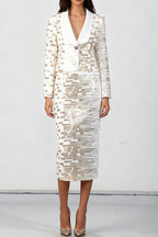 high-waisted skirt Gold sequin print blazer suit in white Avalabel