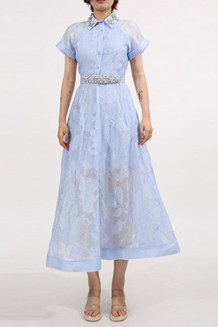 Daisy Crystal Embellished Midi Dress in Blue Avalabel