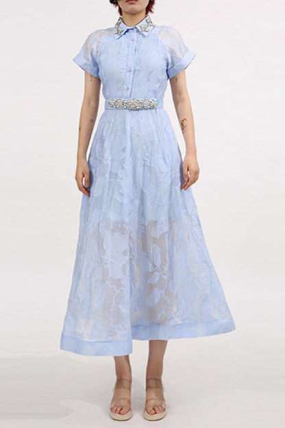 Daisy Crystal Embellished Midi Dress in Blue