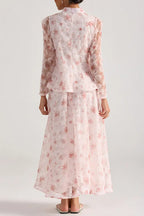 Rebecca Pink Floral Embroidered Long-Sleeve Top Skirt Set Avalabel