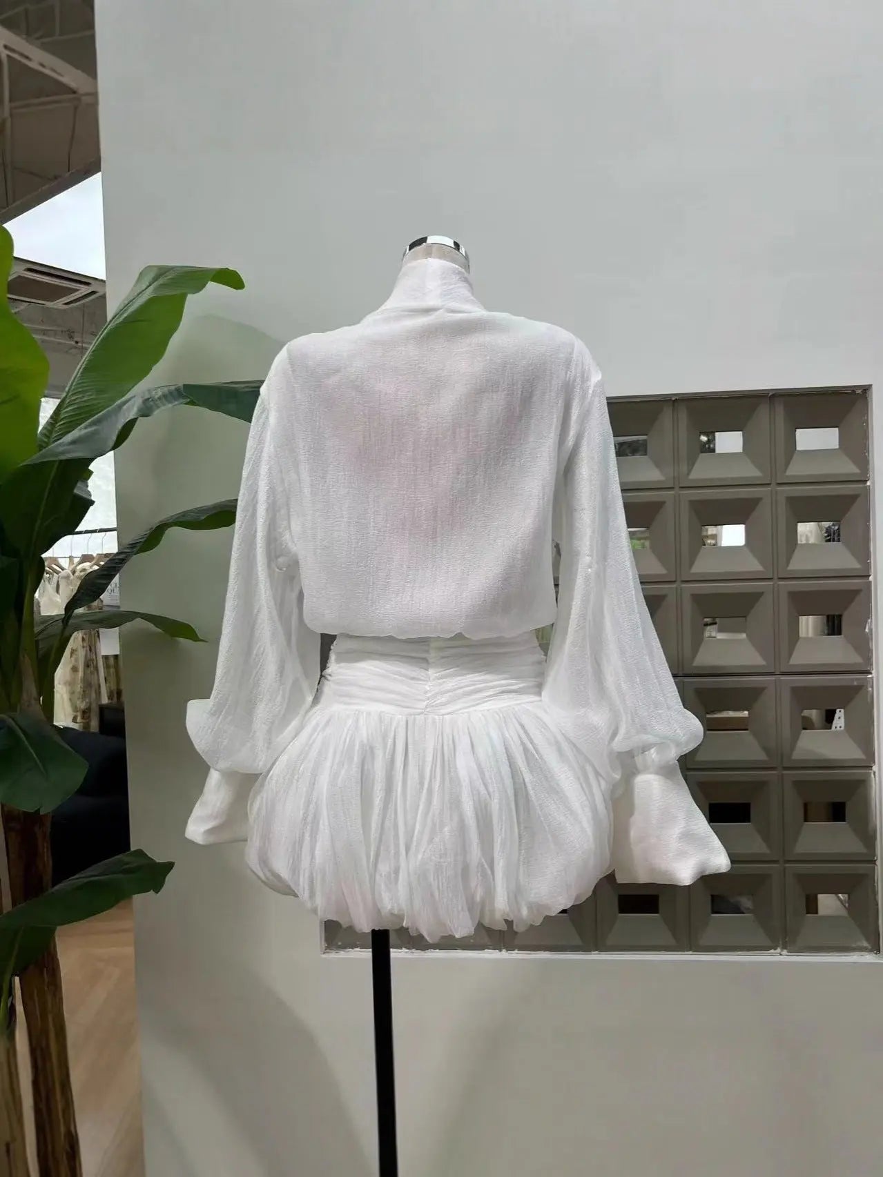 viola white tie-neck bow mini shirt dress Avalabel