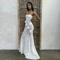 Sheer Lace Strapless Dress with Three-Dimensional Floral Fishtail Skirt - White Avalabel