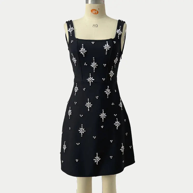 adora Sleeveless Diamond Bow Bandage Mini Dress in black Avalabel