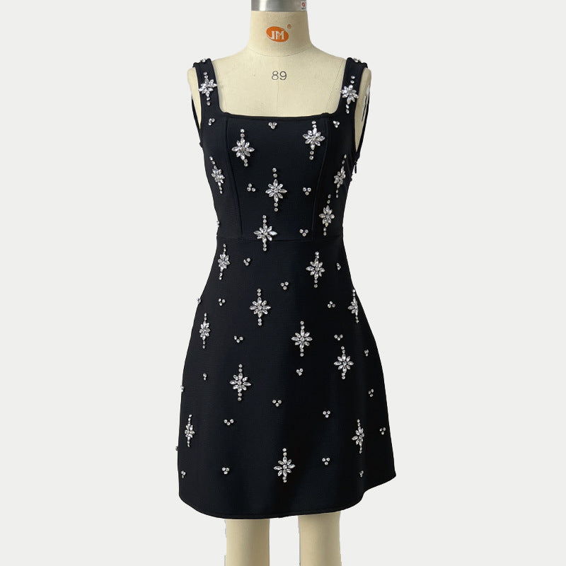 adora Sleeveless Diamond Bow Bandage Mini Dress in black