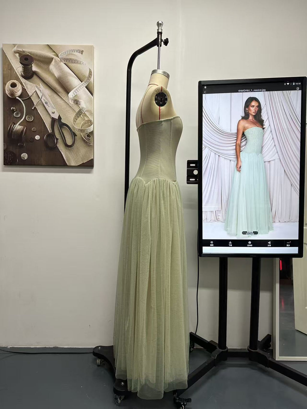 Sabrina Tulle Strapless Maxi Dress - Green Avalabel