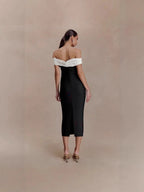 teresa beading rhinestone strapless midi dress in black Avalabel